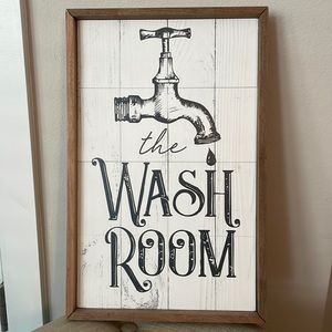 Wooden rustic wash room sign